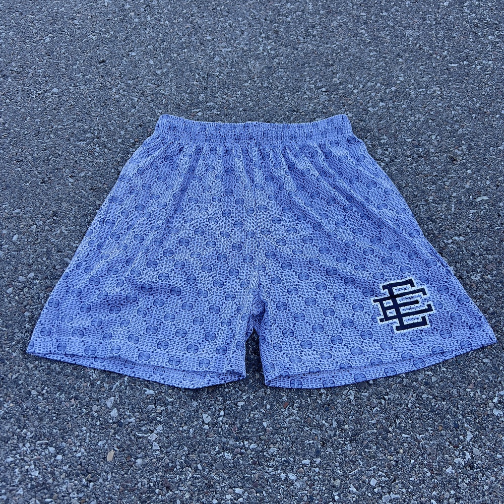 Eric Emanuel Shorts Mens Medium Blue Mesh Basketball EE Logo Drawstring Waist